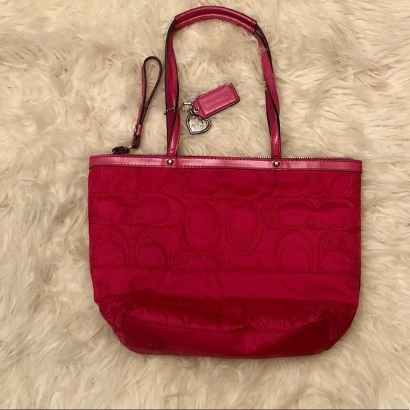 Coach Raspberry Quilted Logo Small Nylon Tote - Picture 5 of 8